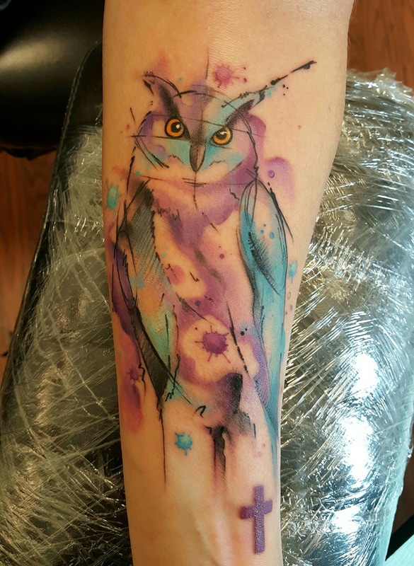 Cosmic owl  Start of a sleeve by Saga Anderson at Boss Tattoos in Calgary  Alberta  rtattoos